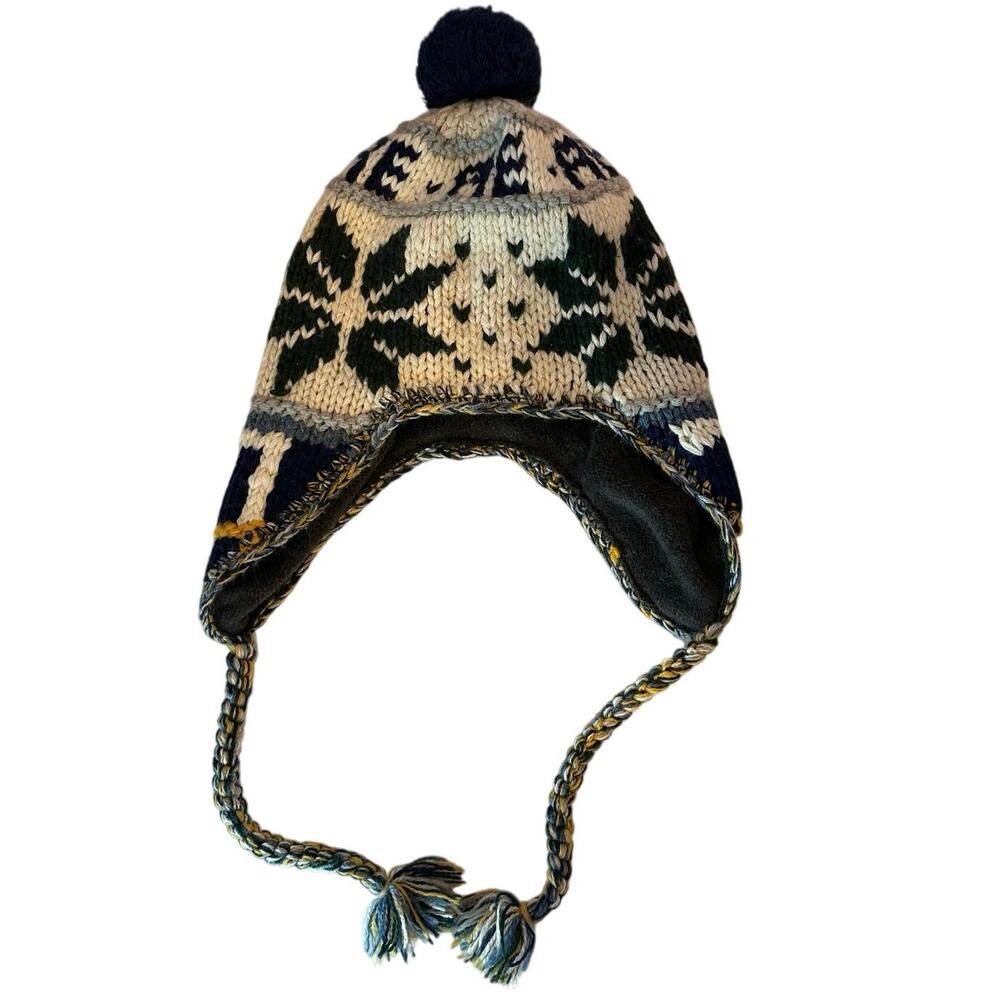American Eagle Y2K Wool‎ Blend Knit Fair Isle Fleece Lined Trapper Hat One Size